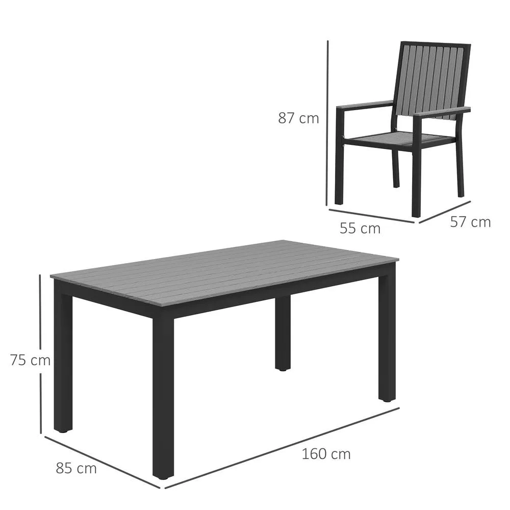 OUTSUNNY 6 Seater Aluminium Garden Dining Set with Stackable Chairs in Grey 3