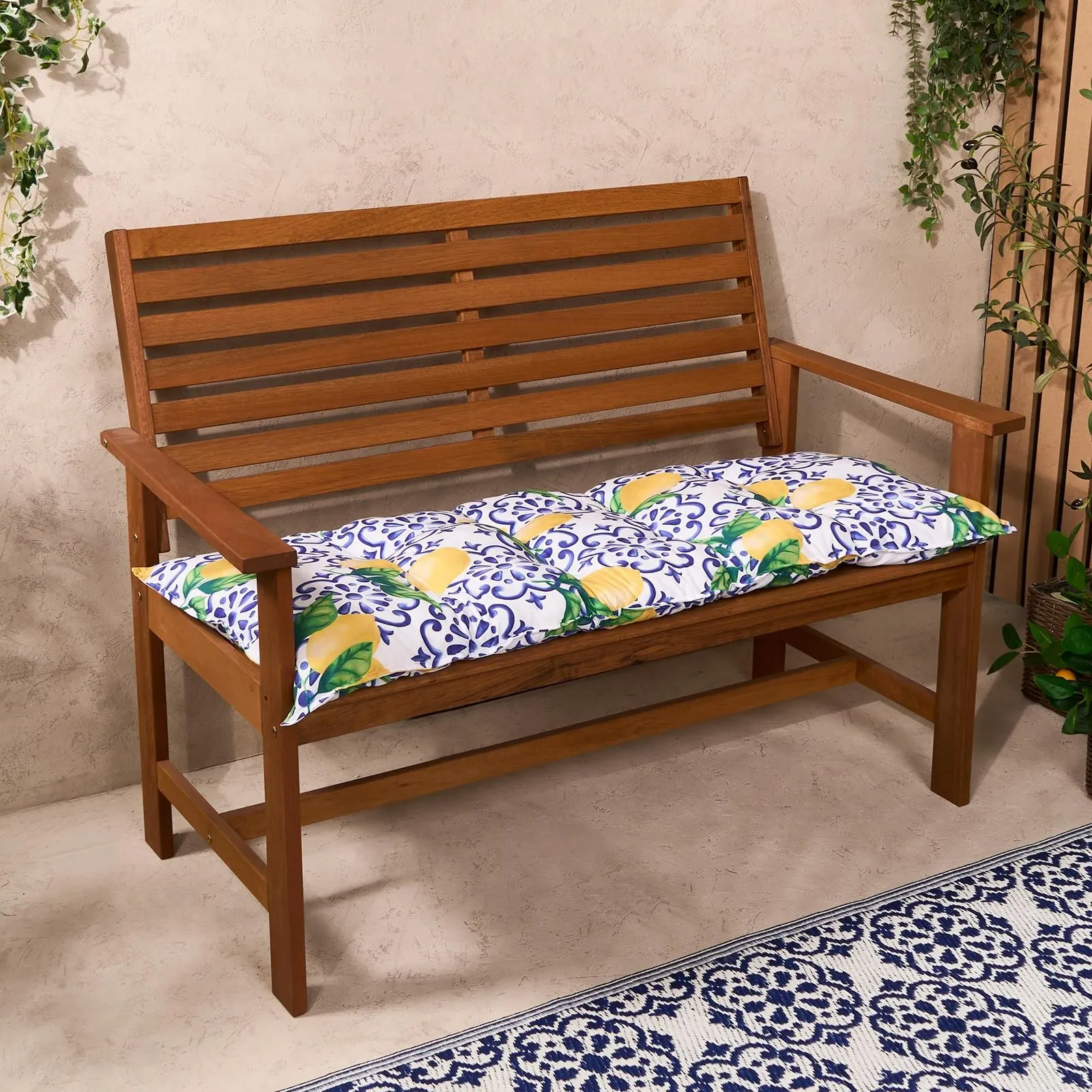 OHS Outdoor 2 Seater Patterned Bench Cushion Garden Furniture Seat in Bright Yellow