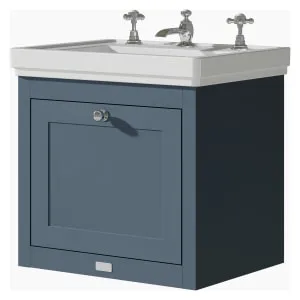 Bayswater Hartleigh Stiffkey Blue Traditional Wall HUng Vanity Unit & 3 Tap Hole White Recessed Basin - 500mm 2