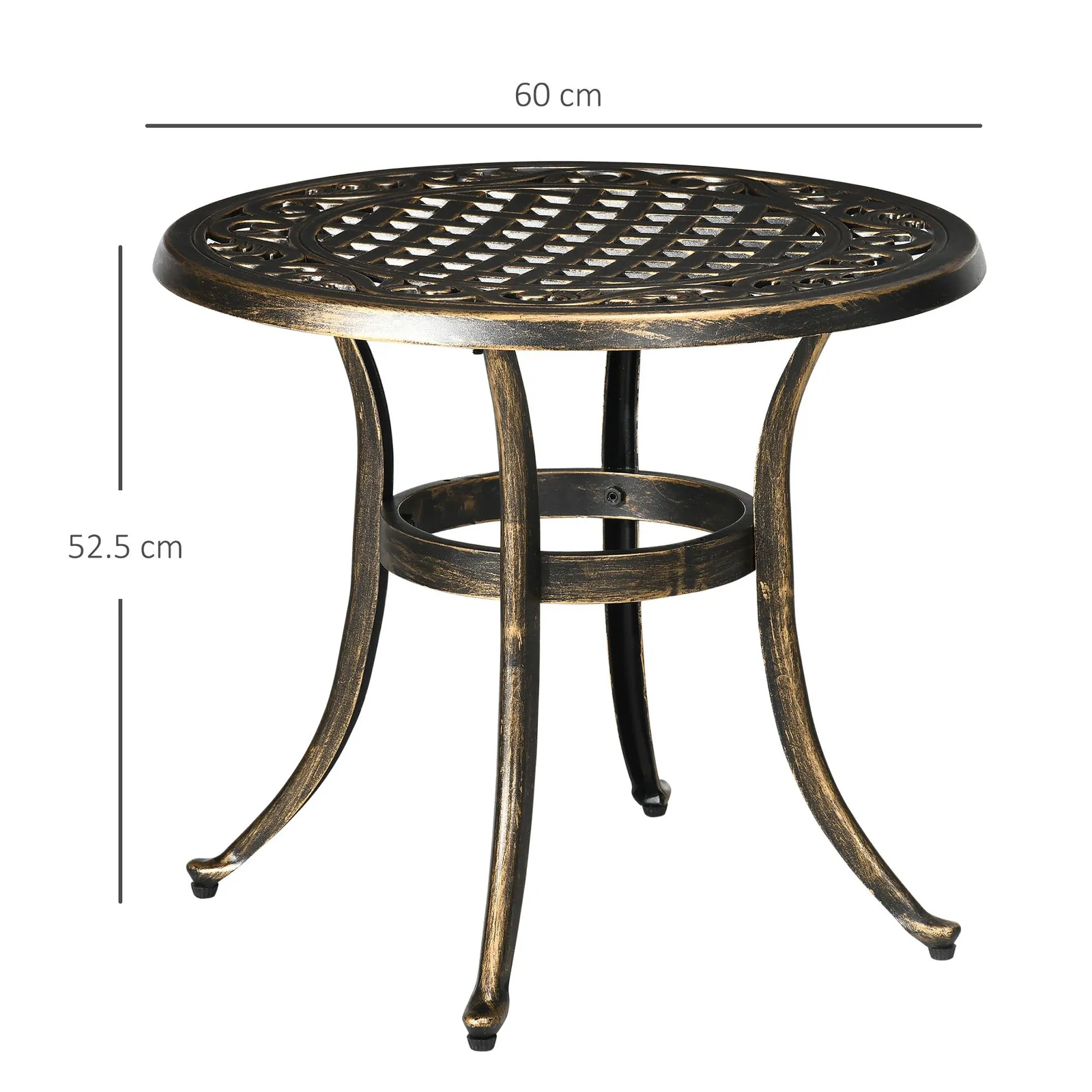 OUTSUNNY 60cm Round Hollow Top Design Side Table with Cast Aluminum Frame in Bronze 3