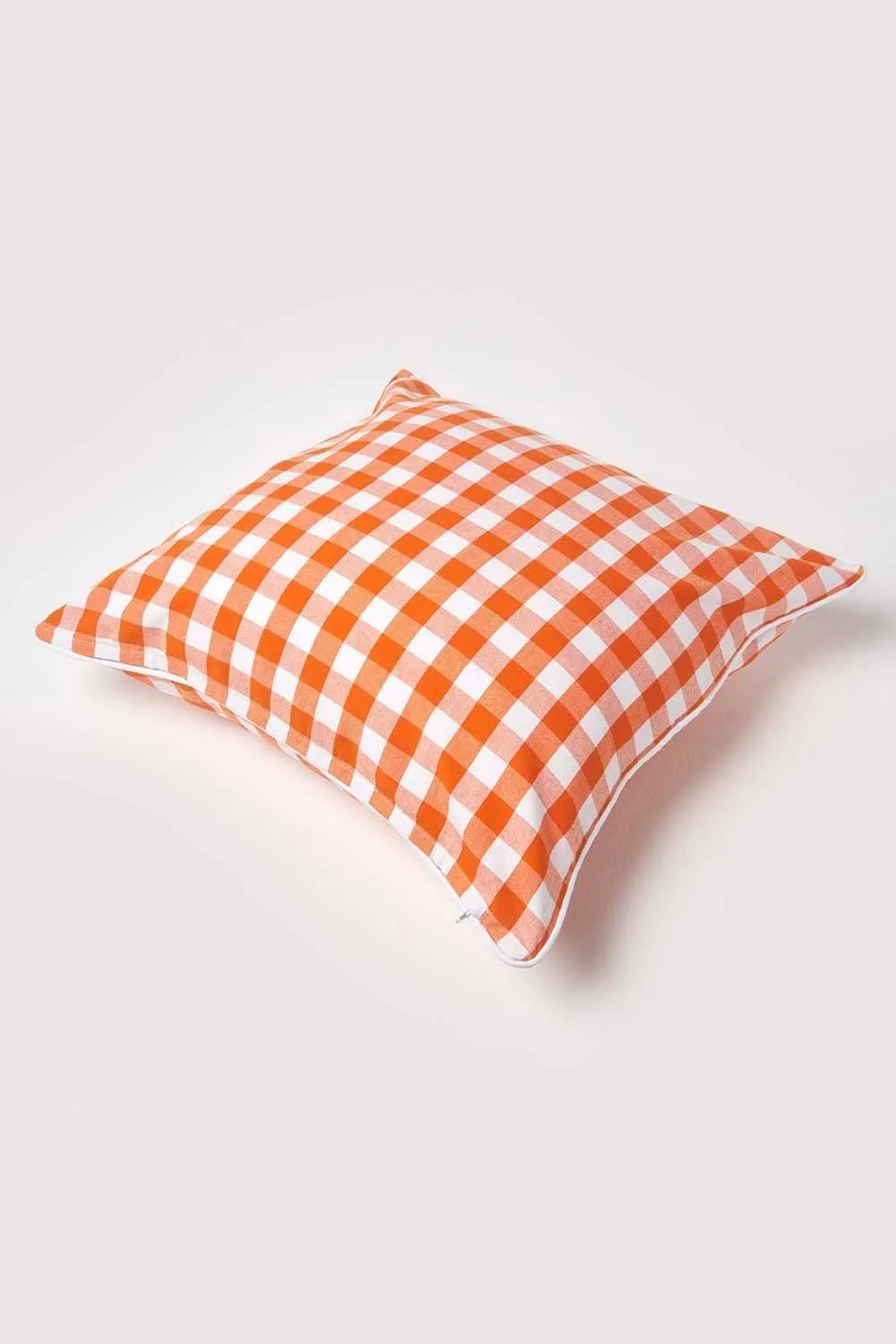 Homescapes Block Check Cotton Gingham Cushion Cover in Orange 4