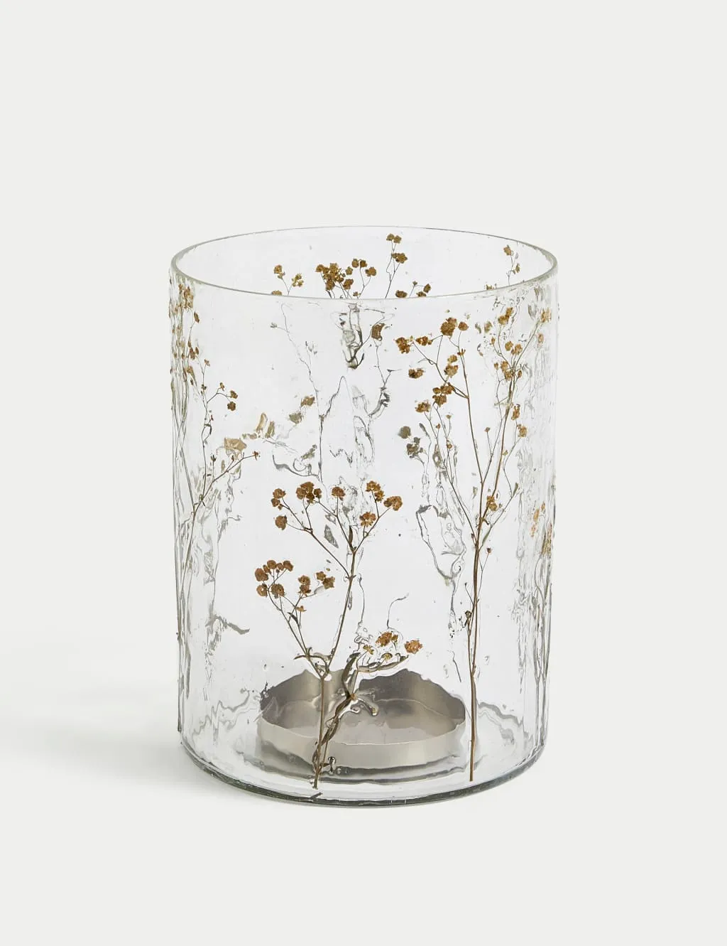 M&S Pressed Flower Hurricane Candle Holder Clear
