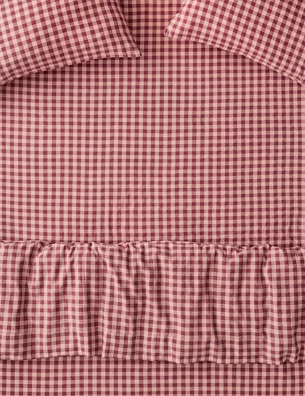 Piglet In Bed Linen Rich Gingham Fitted Sheet Red Mix