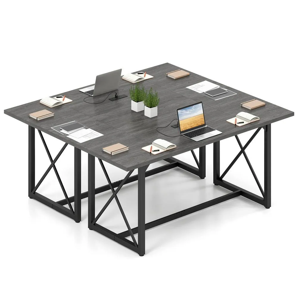 Costway Conference Table with Power Outlets Large Meeting Room Table in Grey 6