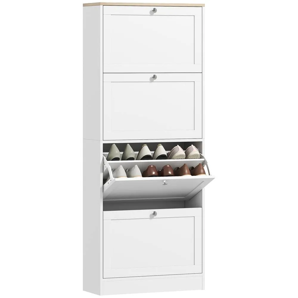 HOMCOM Narrow Shoe Cabinet with 4 Flip Drawers for 24 Pairs of Shoes White 2