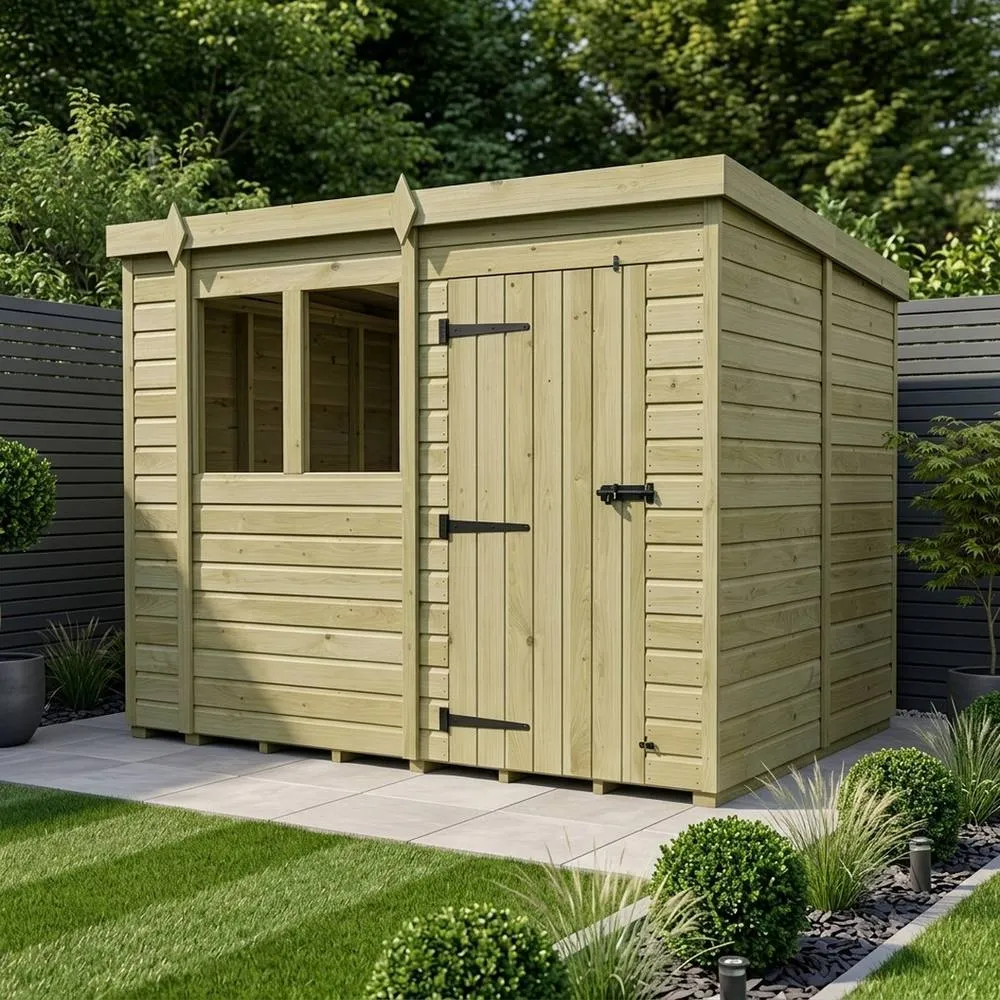 Buttercup Farm 10ft x 9ft Pent Garden Shed Single Door With Windows - Timber in Brown 2
