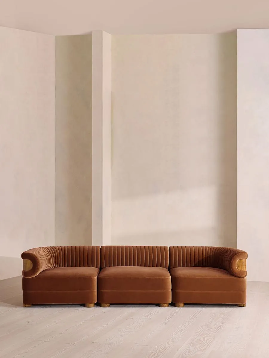 Caleb Modular Sofa, Four Seater, Velvet, Cinnamon, Dark Burl