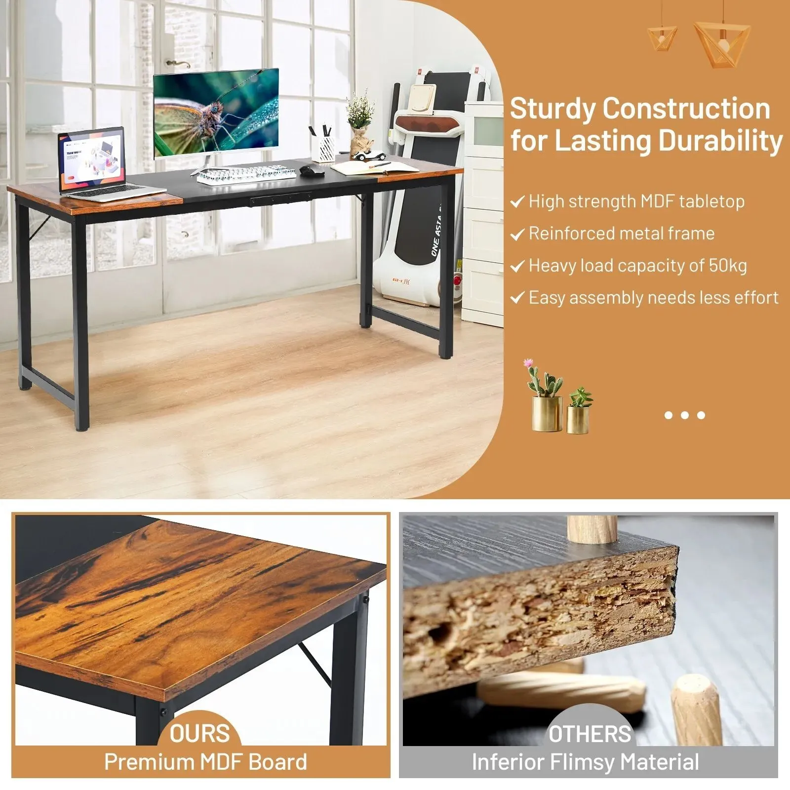 Costway Wooden Computer Desk Metal Frame Industrial Writing Workstation PC Laptop Table 5