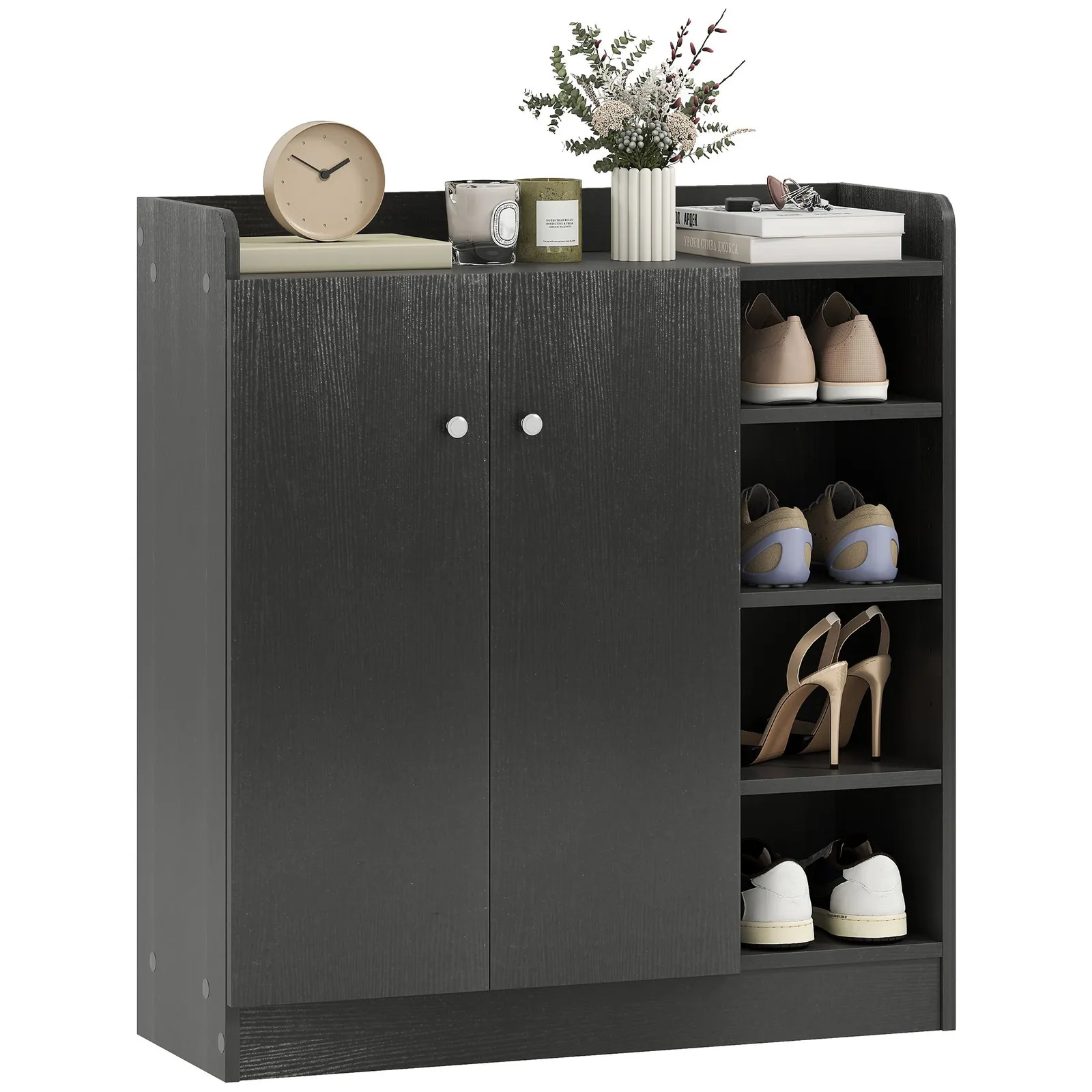 HOMCOM Shoe Storage Cabinet Footwear Rack Stand w/Adjustable Shelves Black 2