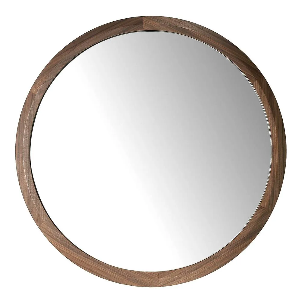 Angel Cerda Round Walnut-Coloured Wall Mirror 90 cm in Walnut 2