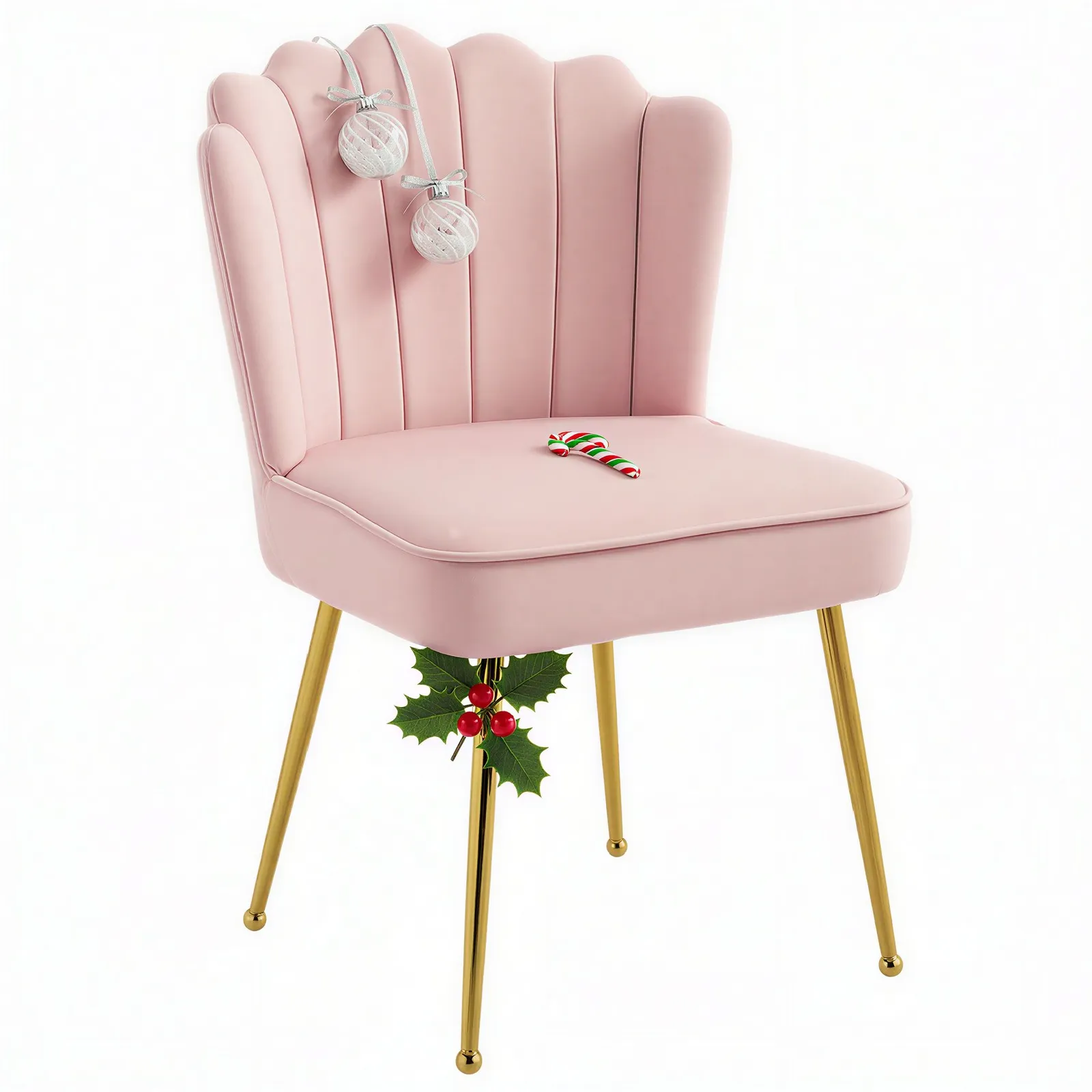 HOMCOM Velvet-Feel Shell Luxe Accent Chair Home Bedroom Lounge Metal Legs in Pink 2