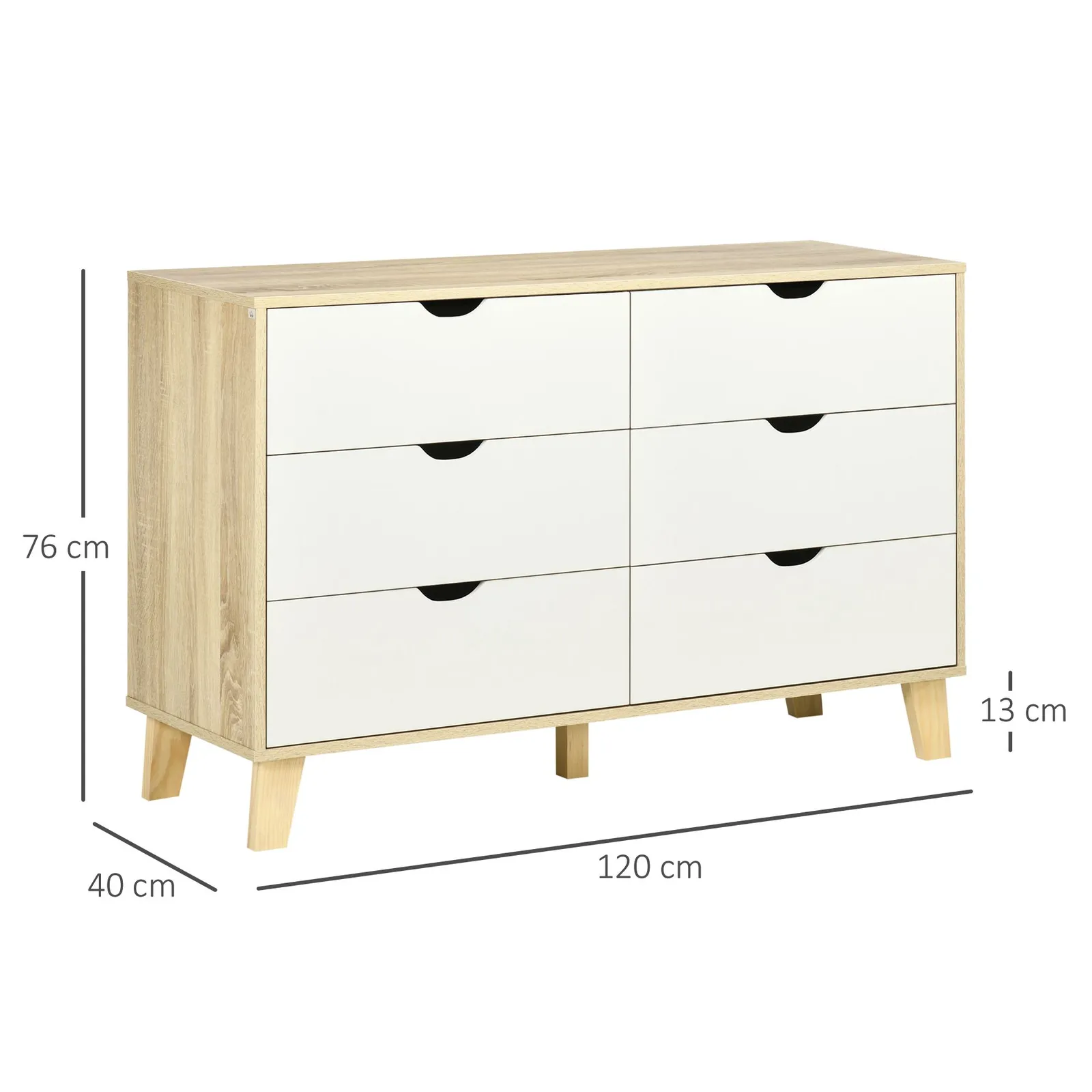 HOMCOM Chest of Drawers 6 Drawer Dresser Storage Cabinet White & Brown in Light Brown 3
