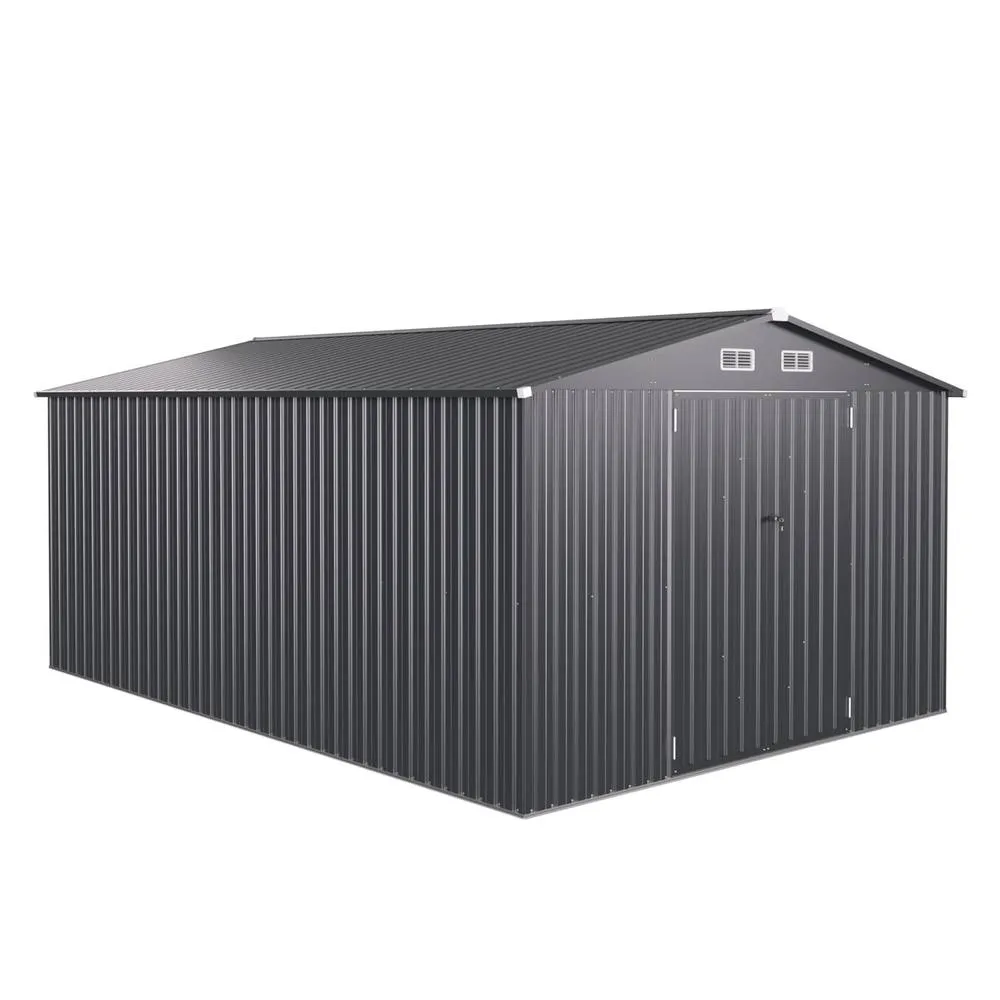 Costway 426cm x 300cm Outdoor Storage Shed Large Garden Tool House in Dark Grey 2