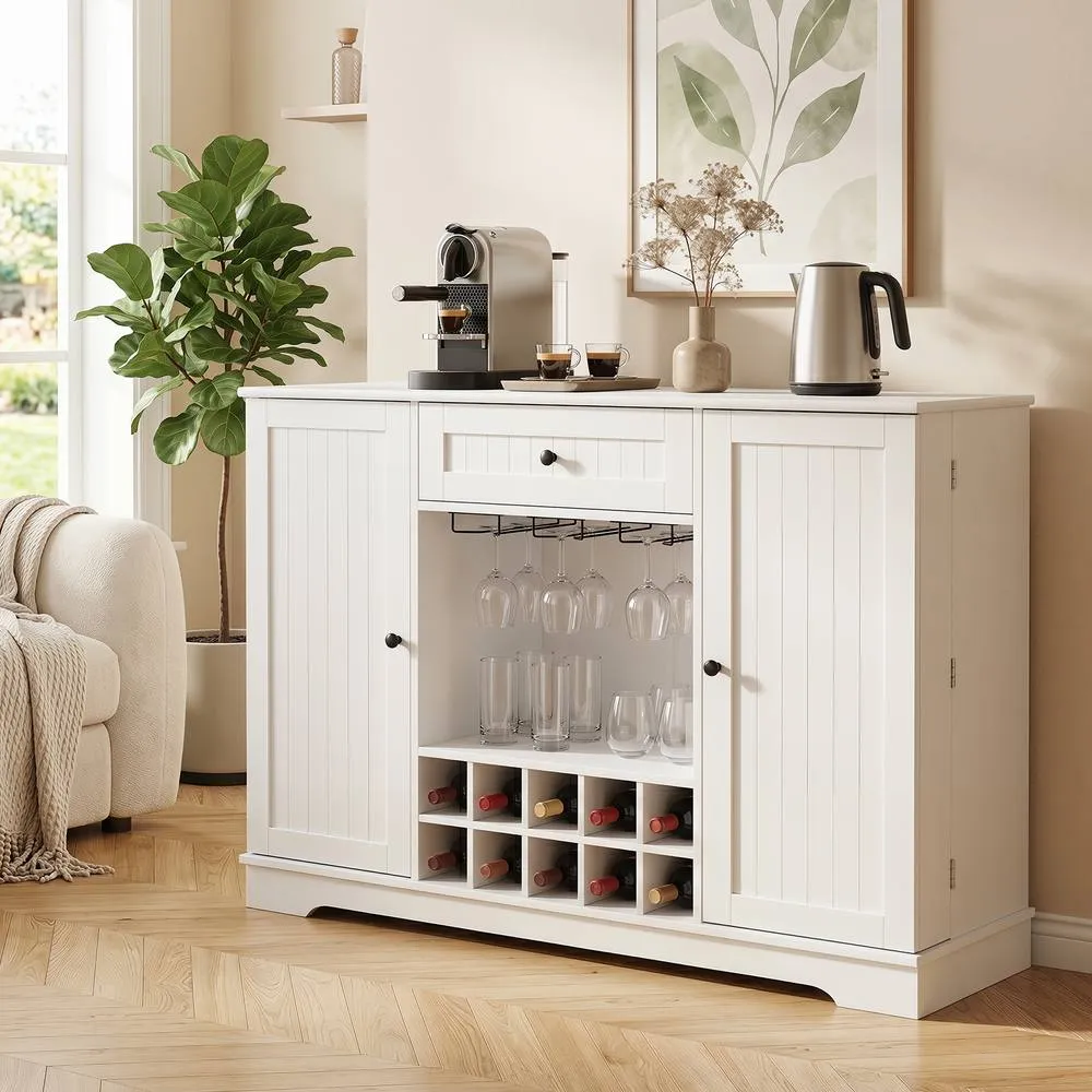 Costway 120 CM Kitchen Storage Cabinet with Door Shelves in White 6