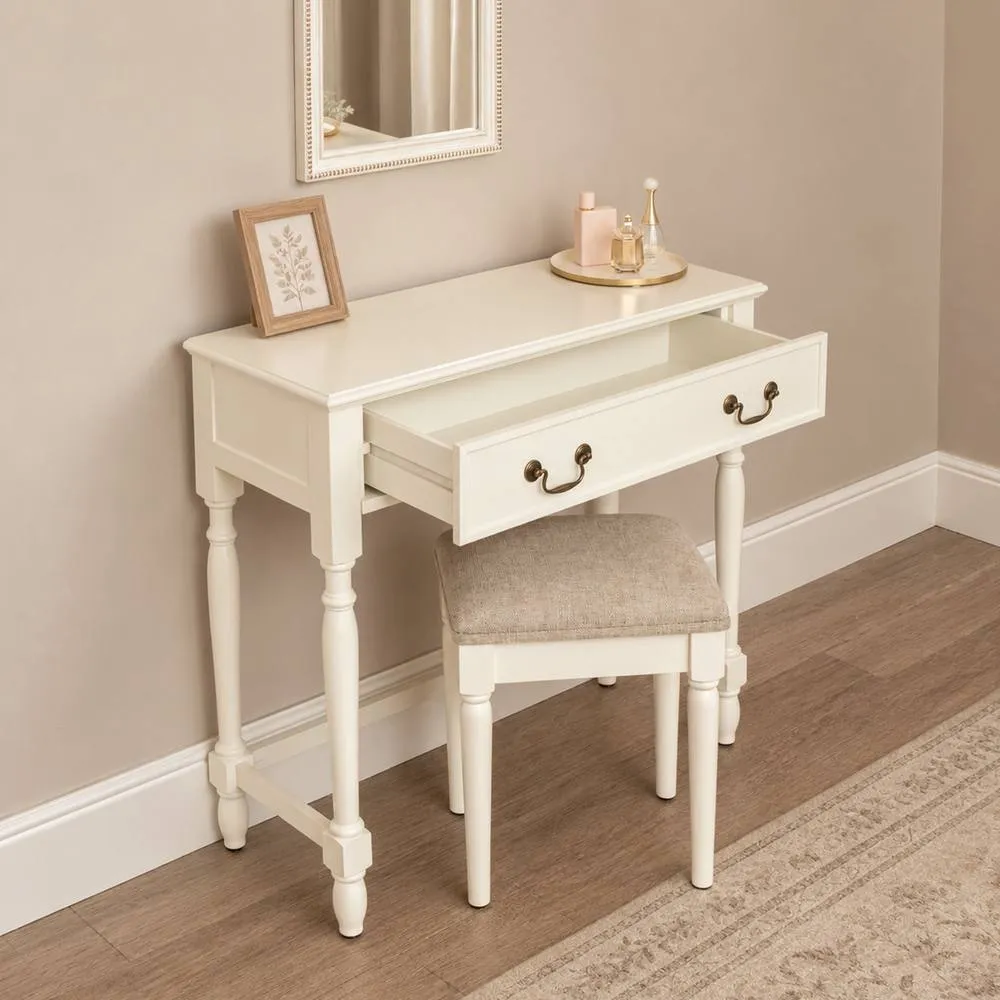 Melody Maison Ivory 2 Drawer Dressing Table & Stool Set - Charlotte Ivory Range 2