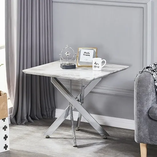 Deltino Grey Marble Effect Lamp Table With Chrome Legs
