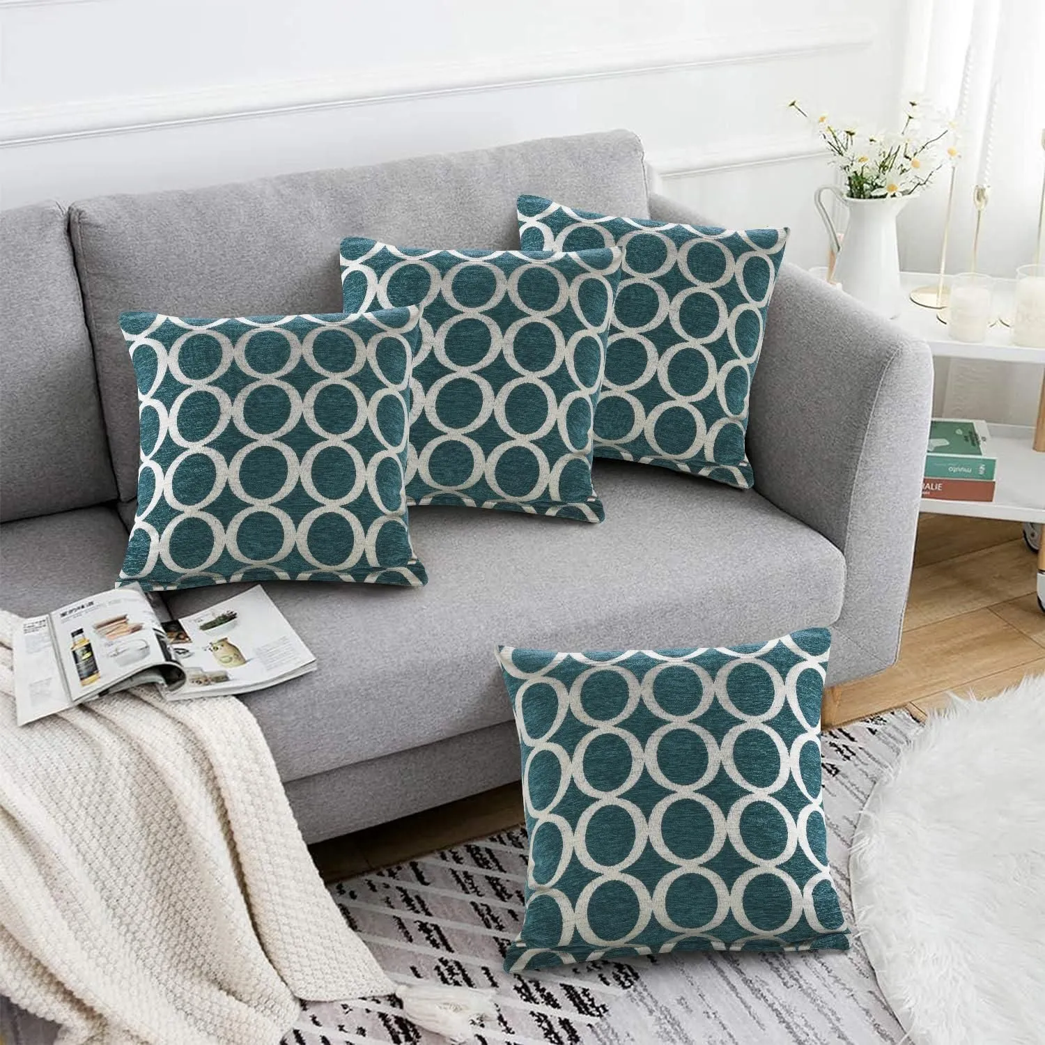 Luxury Living Luxury Chenille Cushion set of 4 in Aqua