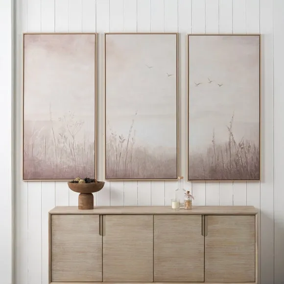 Set Of 3 Natural & White Landscape Framed Canvases