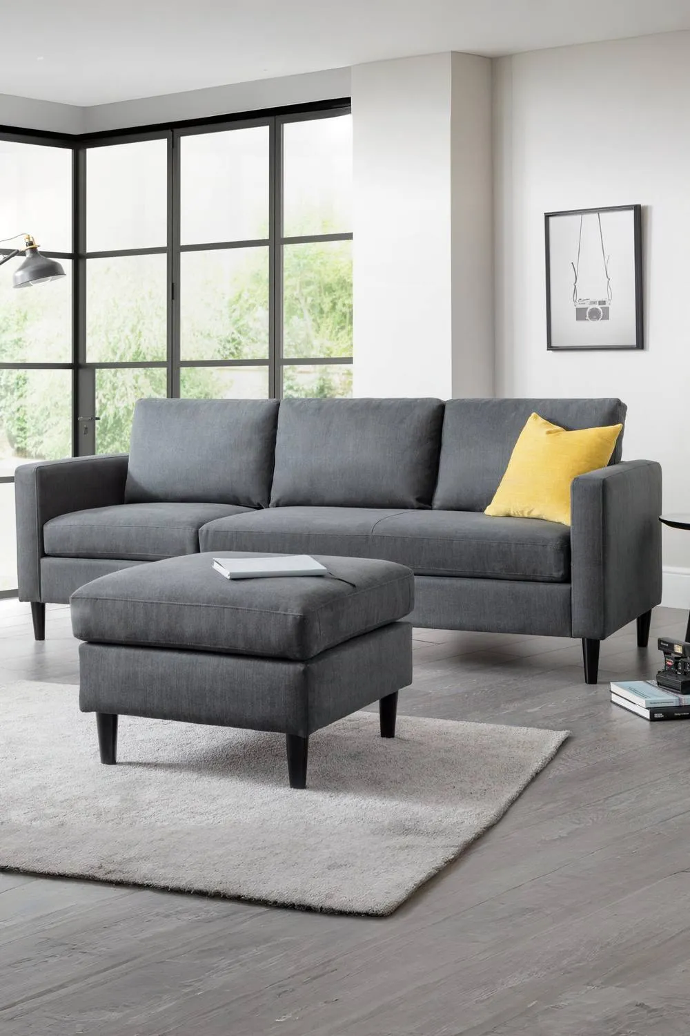Julian Bowen Marant Upholstered 3 Seater Sofa with Chaise Footstool in Grey 3