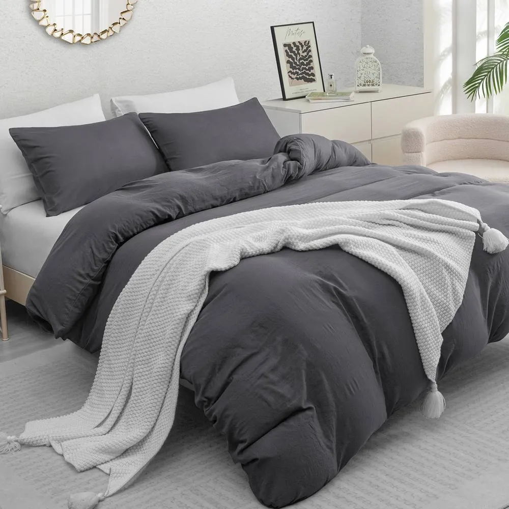 Grace Premium Microfiber Reversible Duvet Cover Set Ultrasoft Bedding in Dark Grey