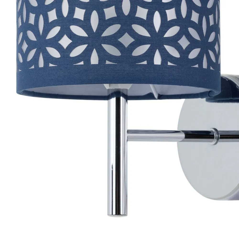 First Choice Lighting Set of 2 Brea - Chrome Wall Lights with Navy Blue Cut Out Shade in Silver 3