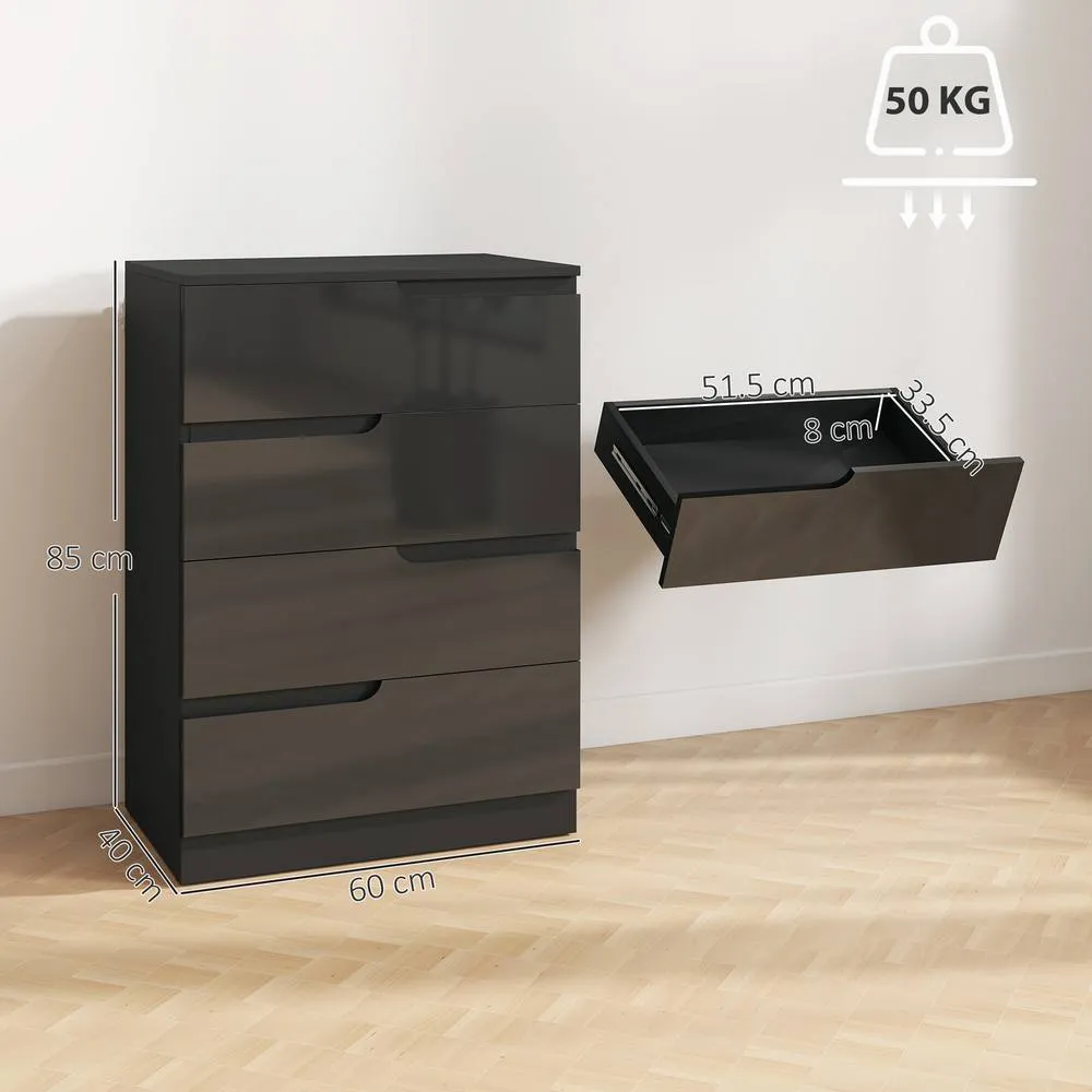 HOMCOM 4 Drawer Chest of Drawers for Bedroom, 60 x 40 x 85cm, Black 3