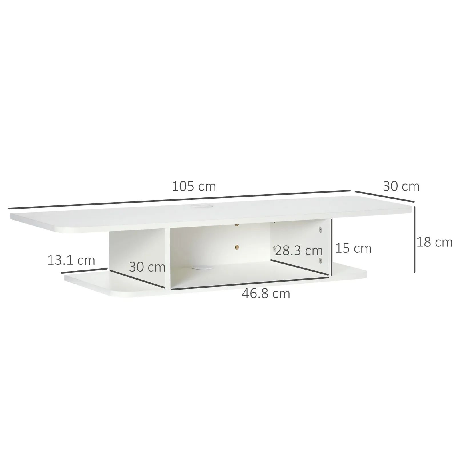HOMCOM TV Unit Stand Wall Mount Media Console with Storage Shelf in White 3
