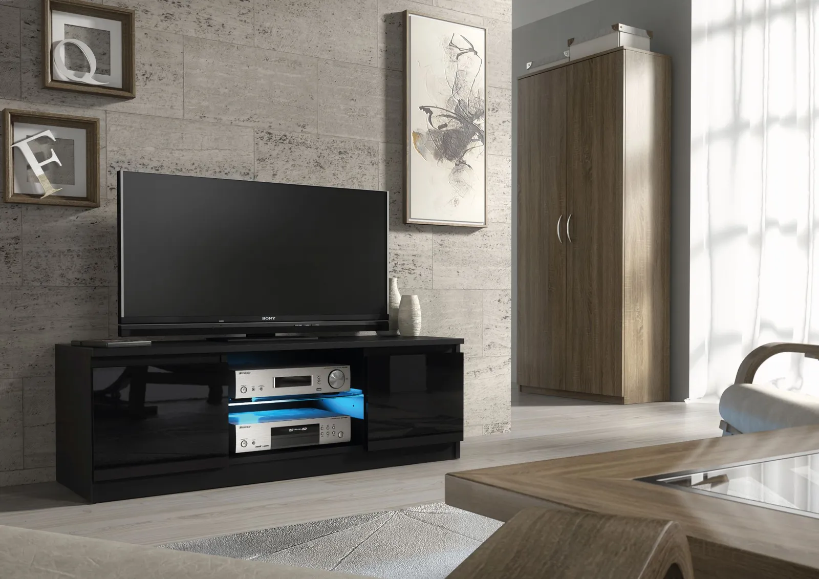 Creative Furniture Aura TV Unit 120cm - A Compact & Contemporary Cabinet with Gloss Doors & LED Lights in Black 4