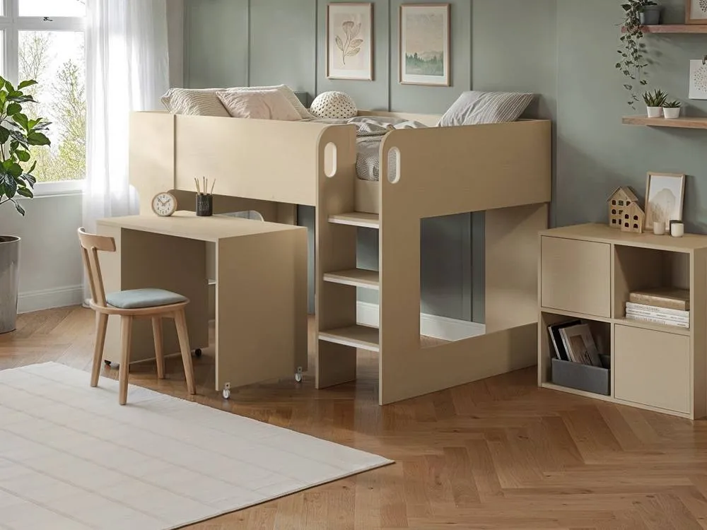 Flair Leo Mid Sleeper with Desk & Storage Scandi Light Oak 4