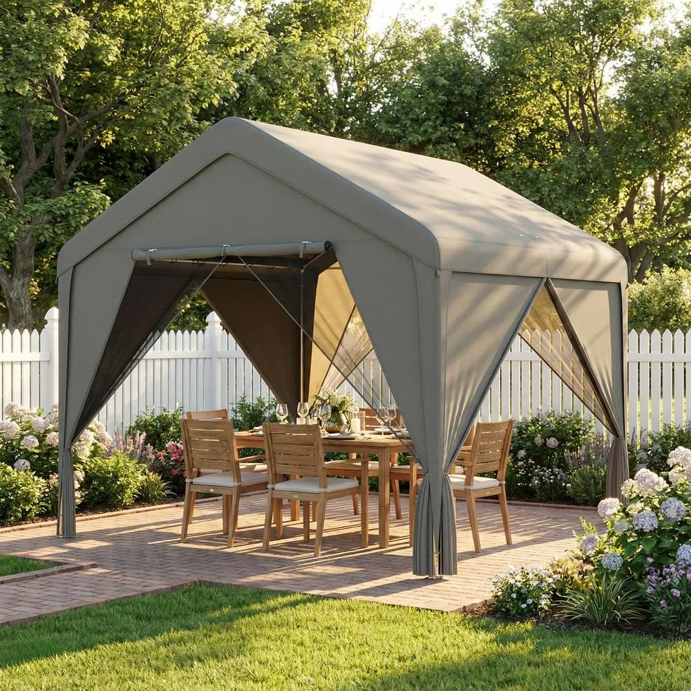 OUTSUNNY 3 x 3 m Outdoor Patio Gazebo with Netting & Curtains, Dark Grey