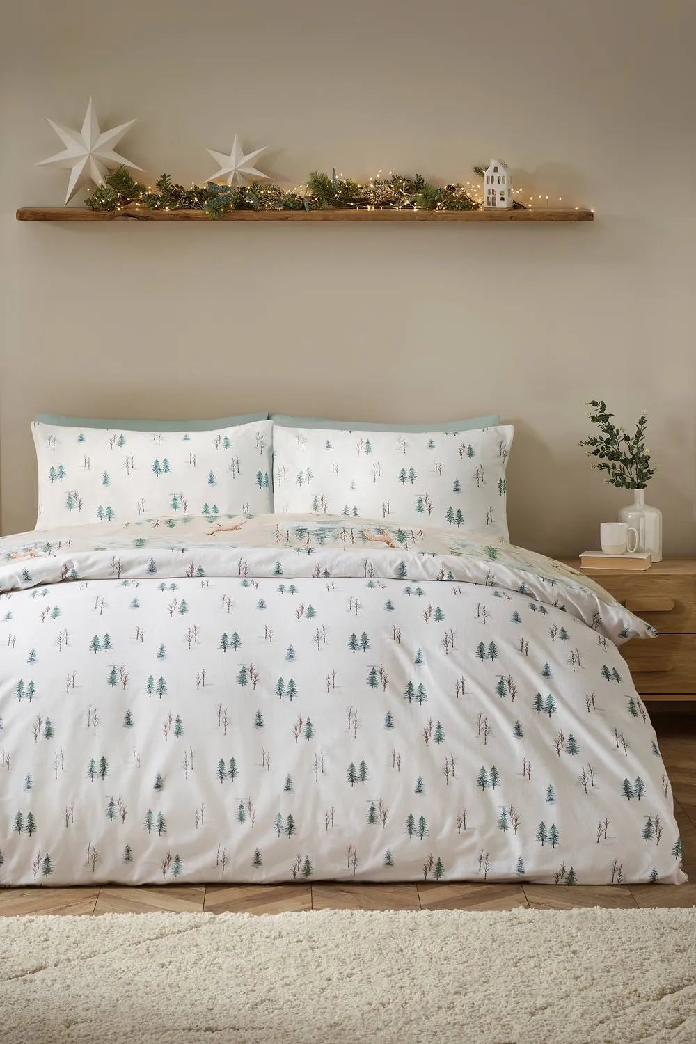 Catherine Lansfield Brushed Christmas Deer Cotton Reversible Duvet Cover Set in Natural 2