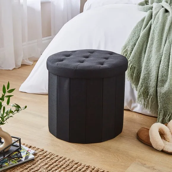 Faux Linen Round Ottoman 1