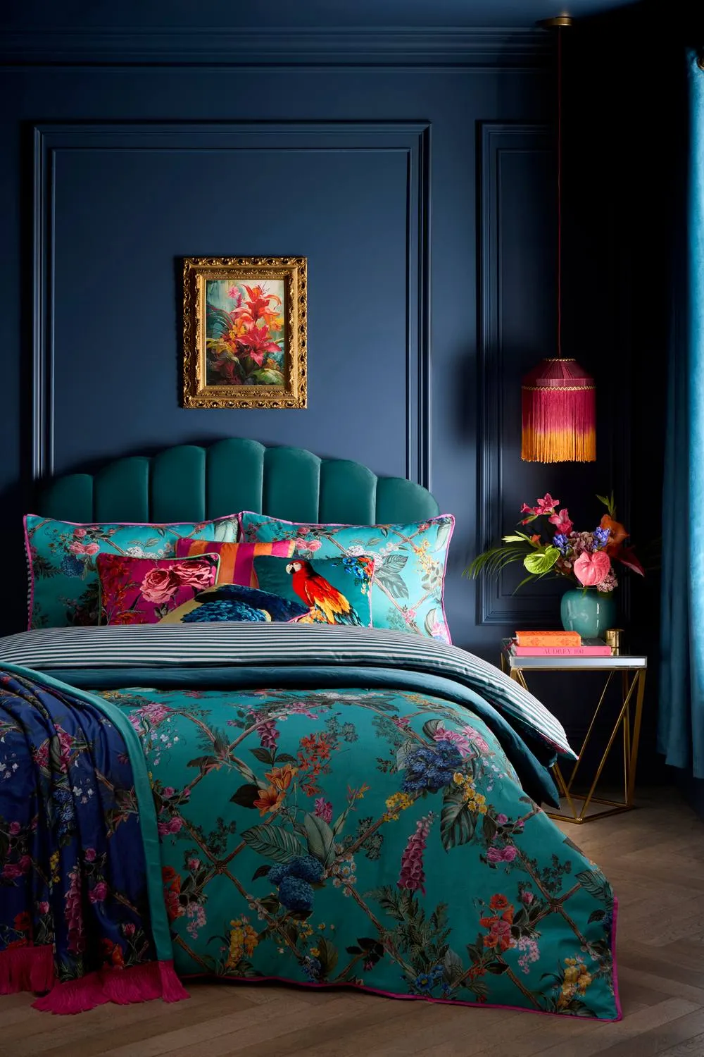 Laurence Llewelyn-Bowen 'Cotswold Fantasia' 100% Cotton Sateen Fitted Bed Sheet in Teal 3