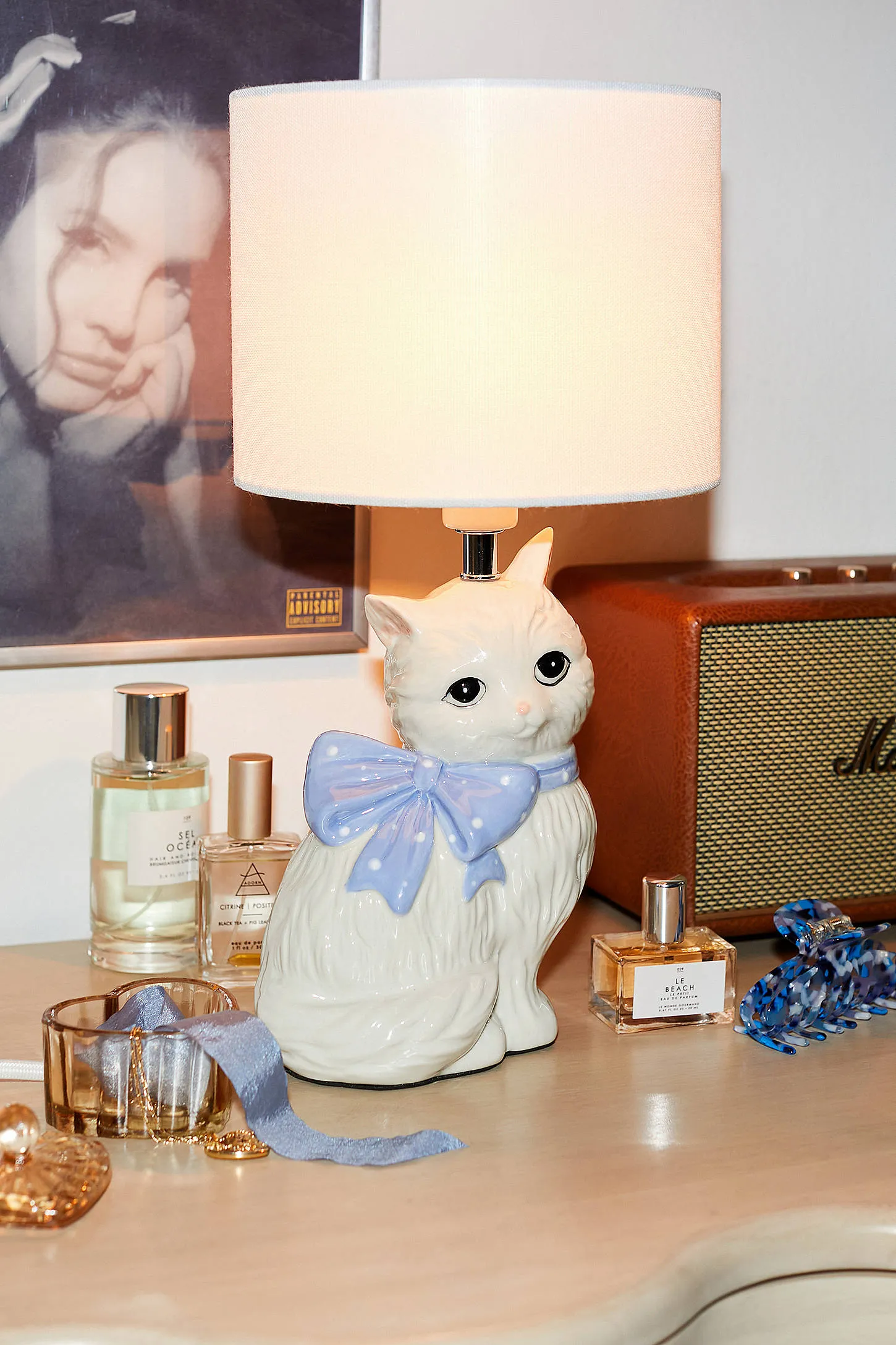 Adelaide Kitsch Cat Table Lamp - White