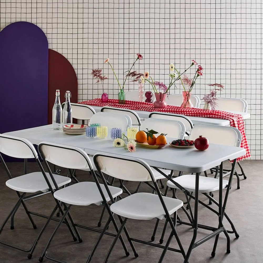 sweeek Pair of folding plastic reception tables with 12 chairs in White 4