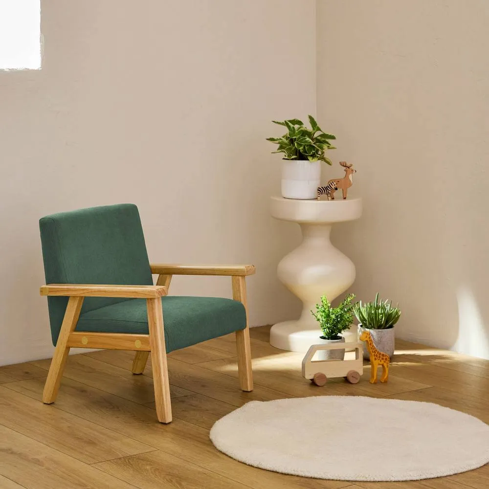 sweeek Children's scandi-style armchair, corduroy & rubberwood in Khaki 3