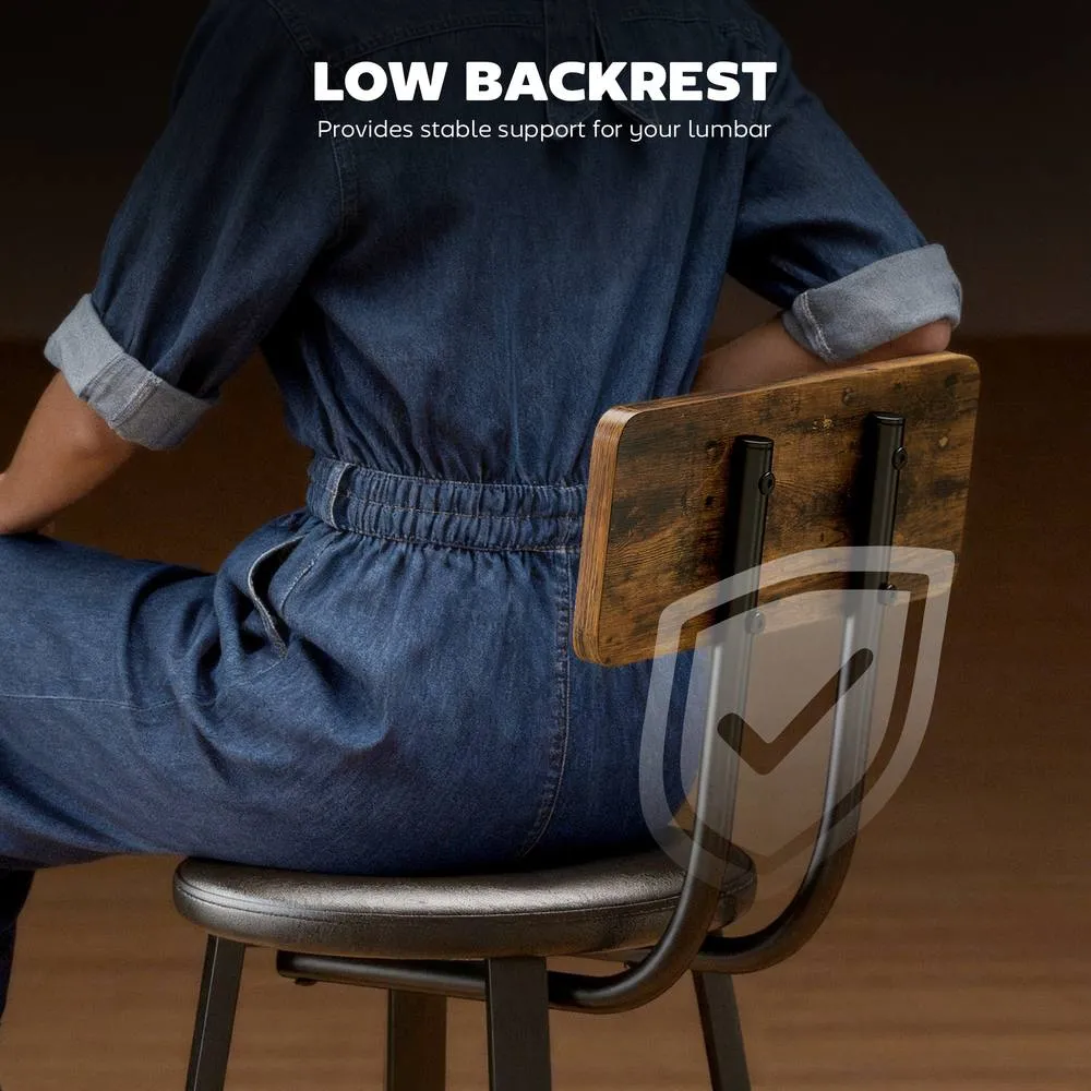 HOMCOM Barstools Set of 2 with Padded Seat Backrest Rustic Brown Black 5