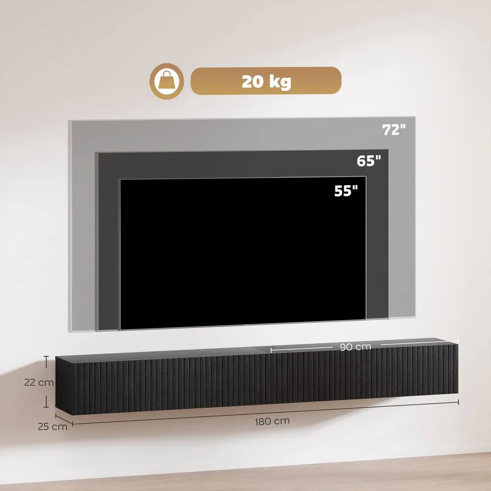 HOMCOM Wall Mount TV Stand Cabinet with Fluted Flip-Down Doors in Black 3
