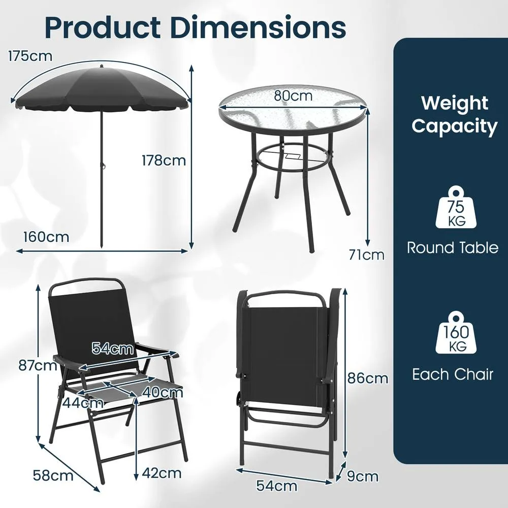 Costway 6 PCSs Patio Dining Set with Umbrella Outdoor Table & Chairs Set in Black 2
