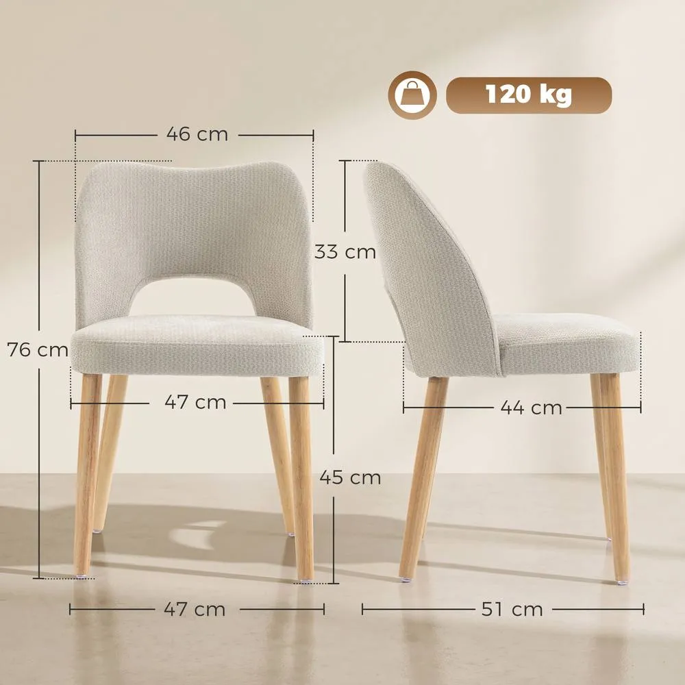 HOMCOM Dining Chairs Set of 2 Curved Open Back in Beige 3