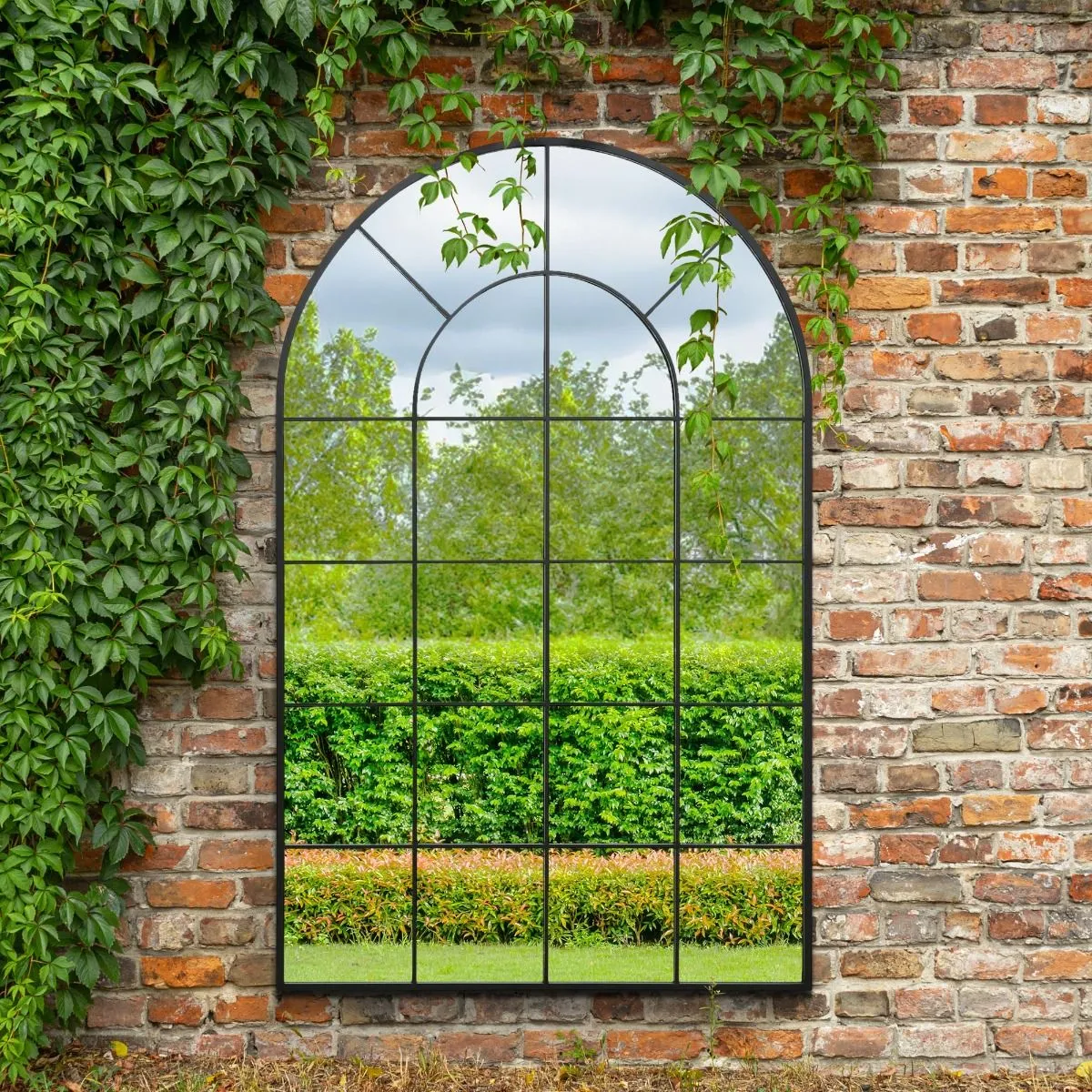 MirrorOutlet Black Framed Arched Window Garden Mirror 75" X 47" 190 x 120CM 6