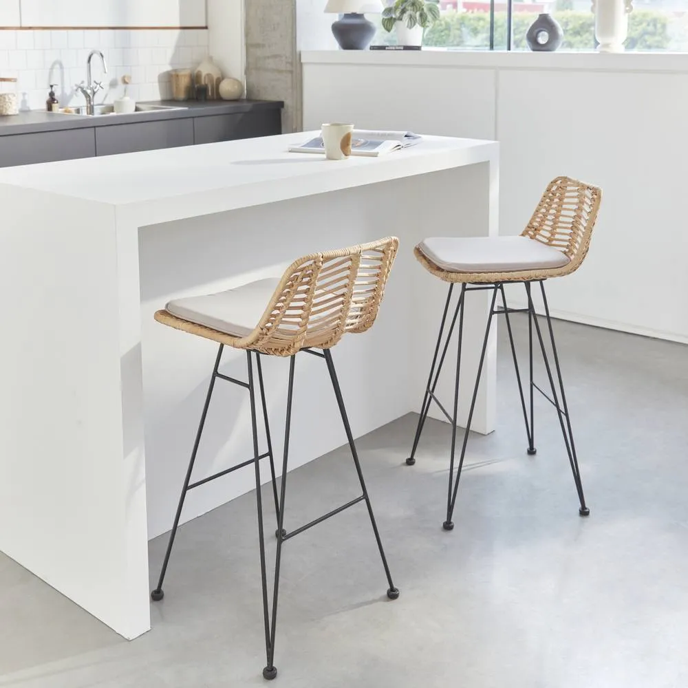 sweeek Pair of rattan bar stools 67cm in Light Sand