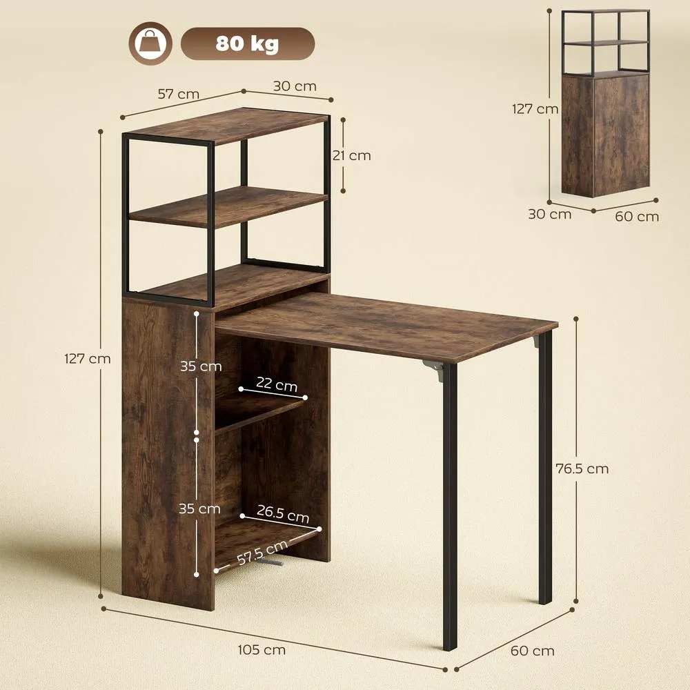 HOMCOM Foldable Computer Desk, Office Desk for Small Spaces, Rustic Brown 3