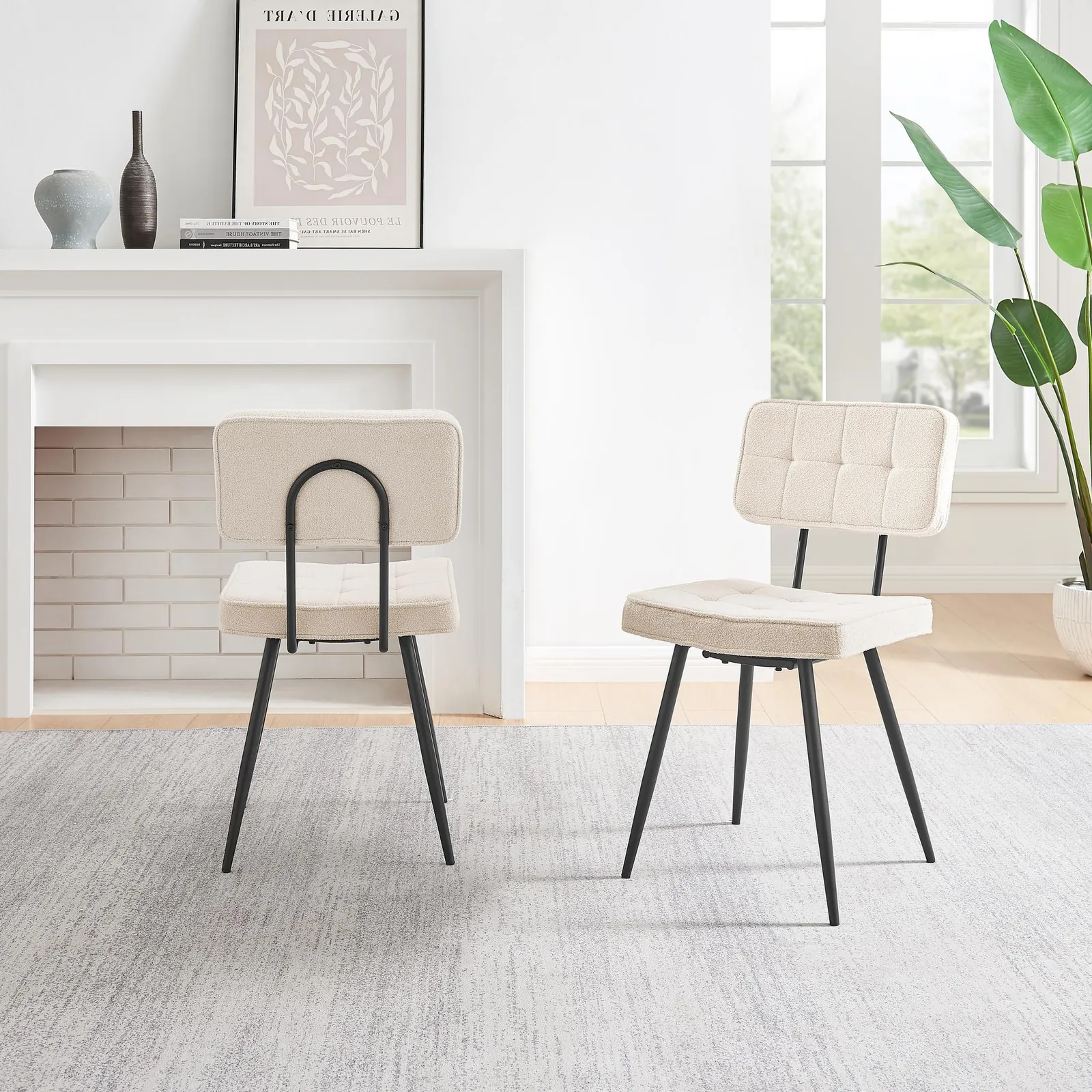 FurnitureboxUK Braxton 2x Cream Boucle Fabric Black Leg Dining Chair 4