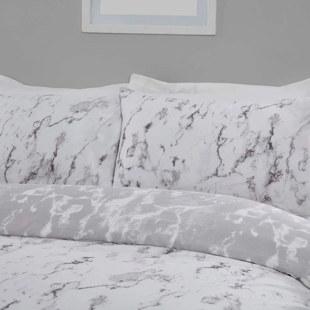Smart Living Luxury Marble Monochrome Reversible Duvet Cover With Pillowcases in Grey 3