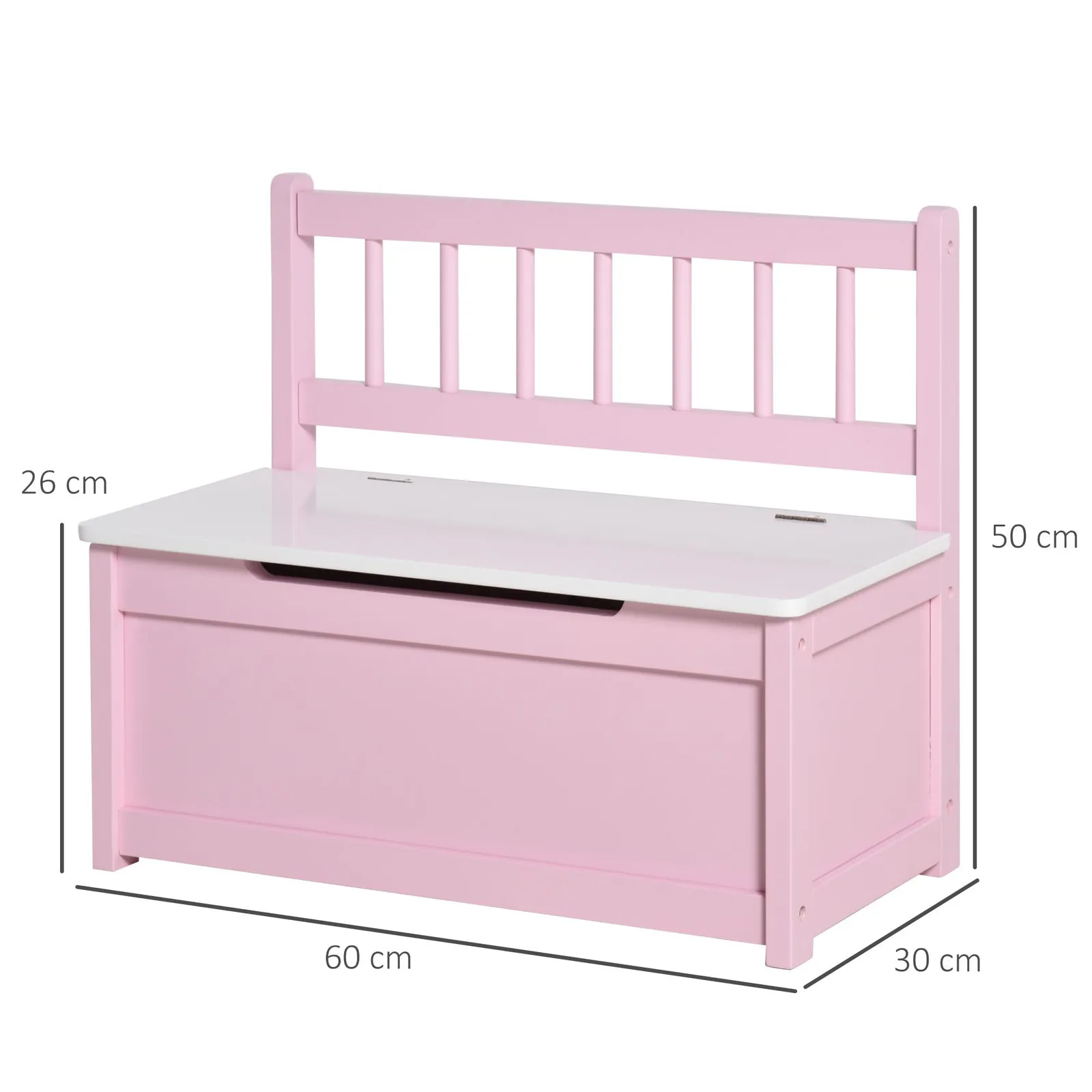 HOMCOM 2 In 1 Wooden Toy Box, Seat Bench Storage Chest w/ Pneumatic Rod in Pink 3