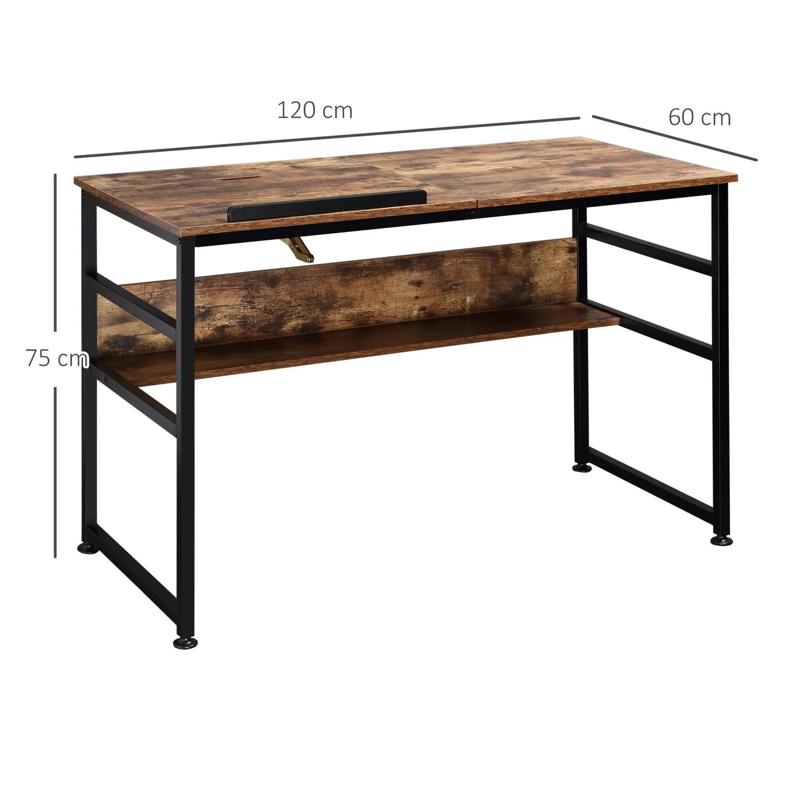 HOMCOM Tiltable Drafting Table Home Office Computer Desk with Open Shelf in Brown 3