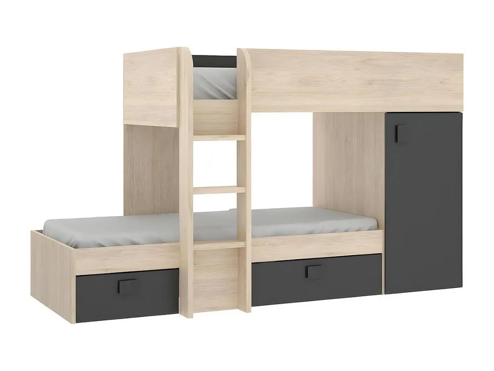 Vente-unique Reversible Corner Bunk Beds - 2 X 90 X 190 Cm - Integrated Storage in Grey 5