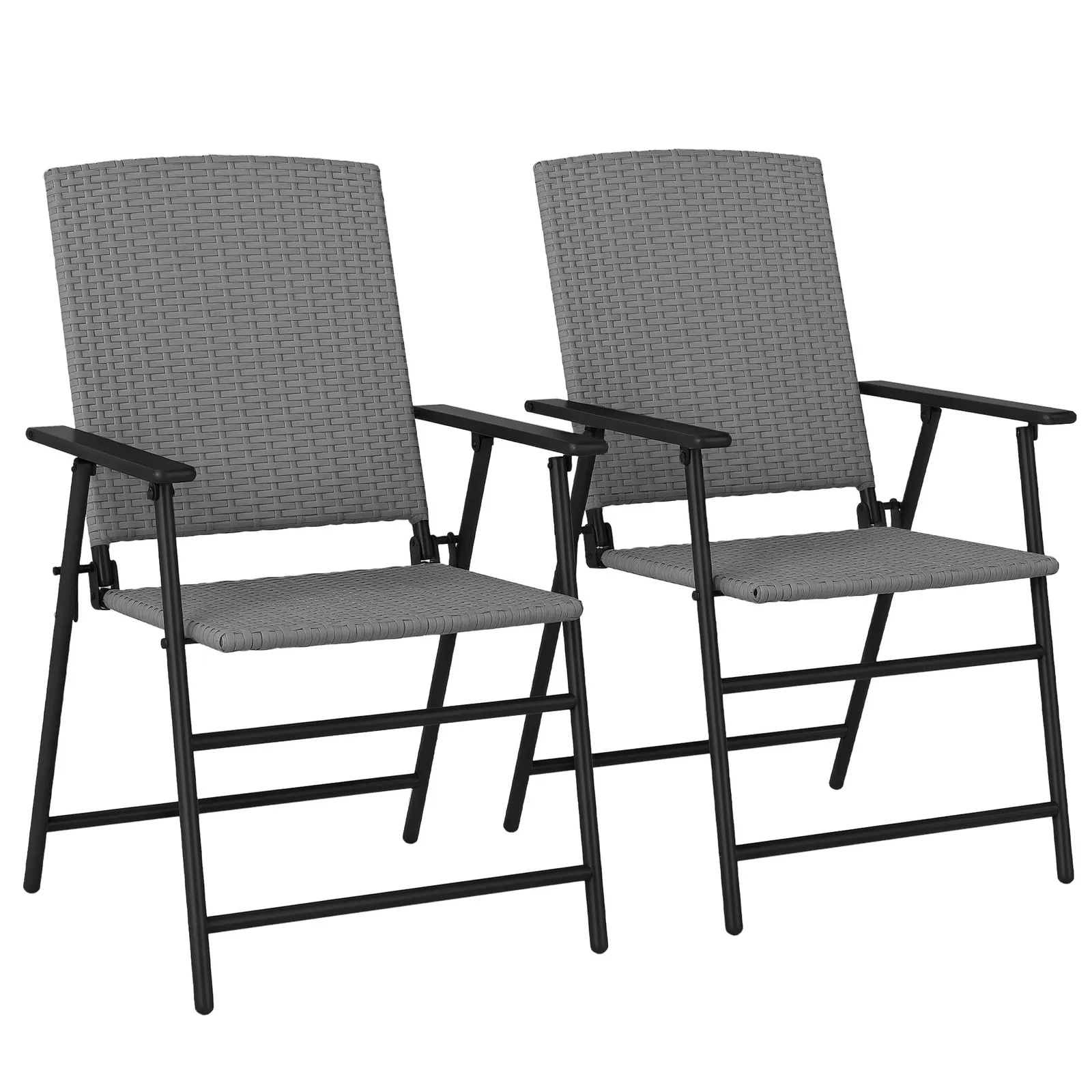 OUTSUNNY 2pcs Rattan Chair Foldable Garden Furniture w/ Armrest Grey 2