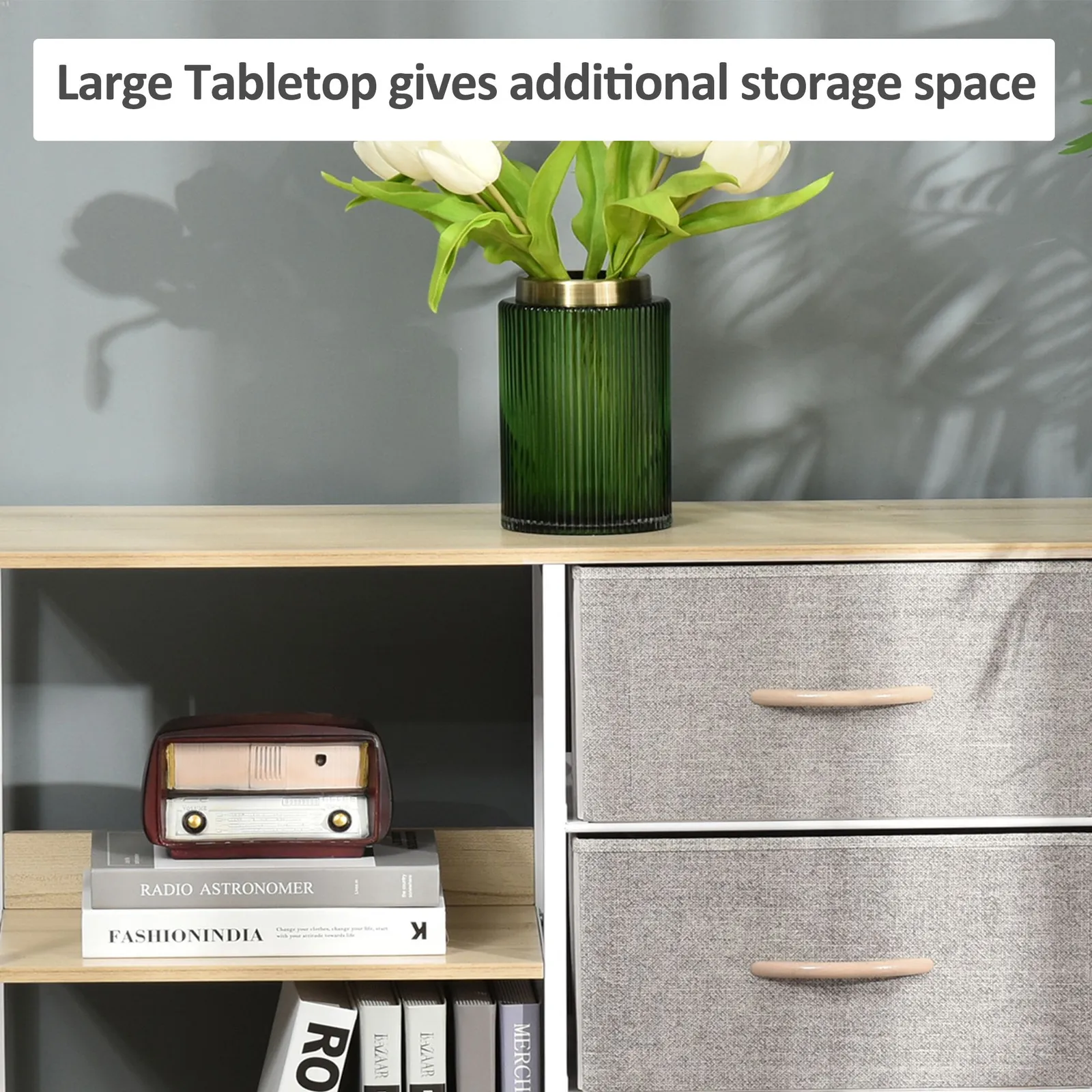 HOMCOM Cabinet Organizer 3 Drawer Chest Dresser Tower w/ 2 Shelves for Bedroom in Beige 6